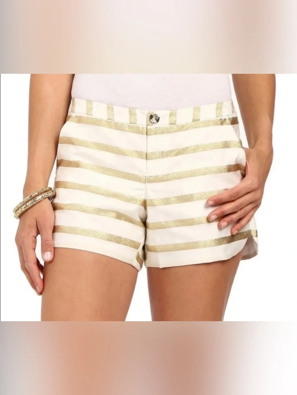 LILLY PULITZER Adie Metallic Gold & White Striped Shorts size 2
